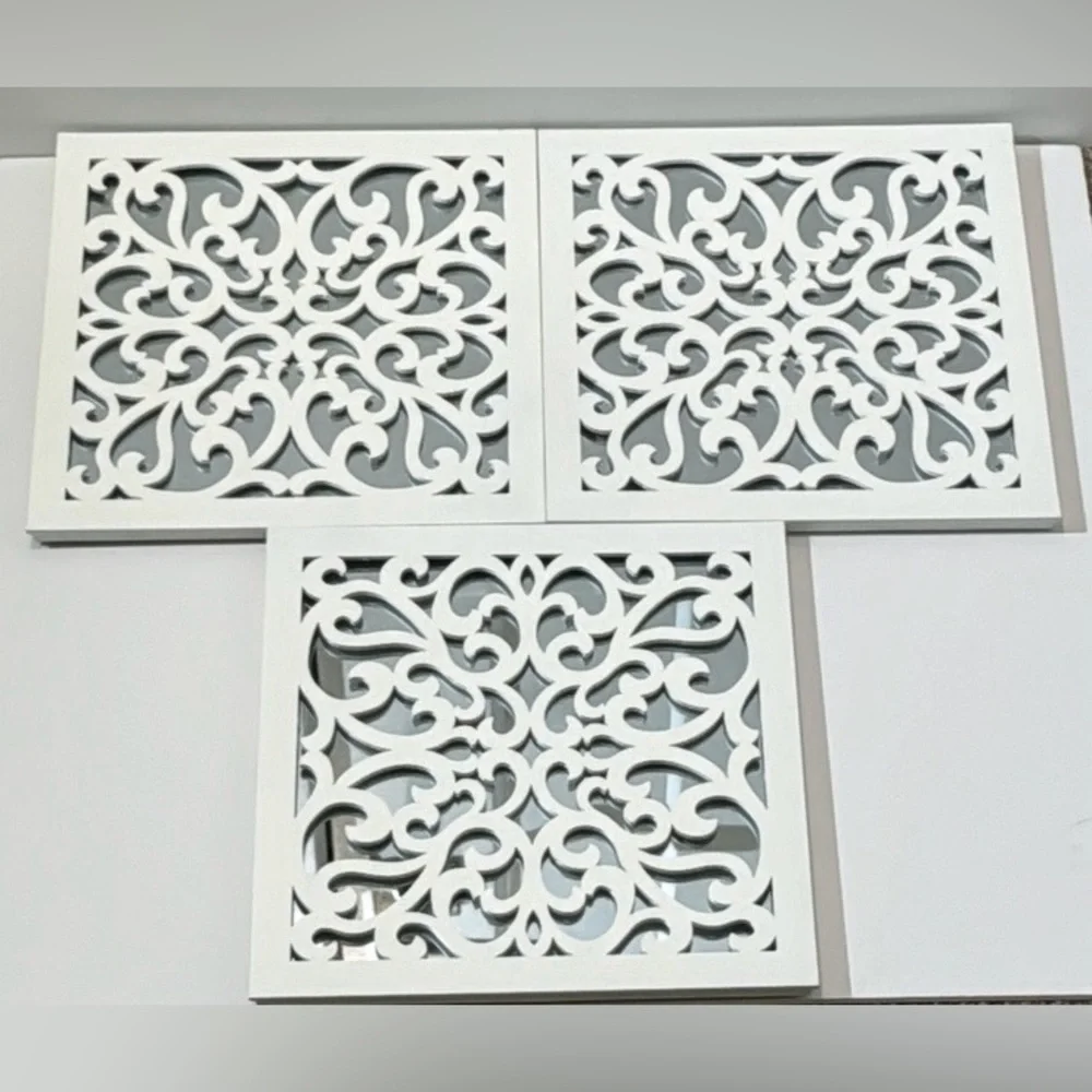 Wooden Lattice Square Hanging Wall Mirrors 3-Piece Set